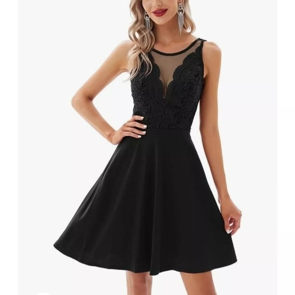 NWT Grace Karin Elegant Black Lace Top Mini Dress - Medium - Picture 3 of 11